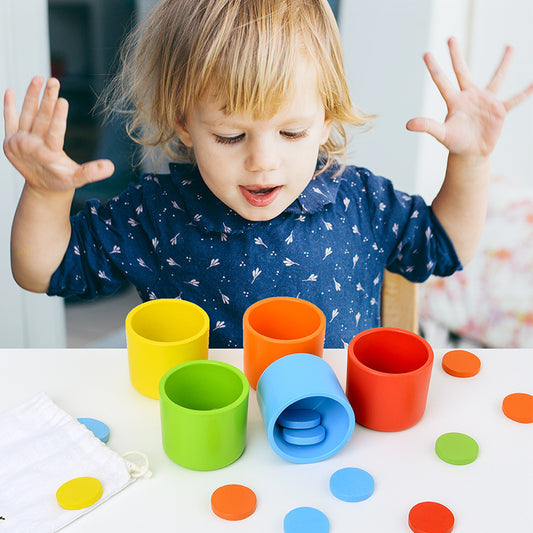 Preschool Kids Learning Educational Wooden Toys Color Sorting Cup
